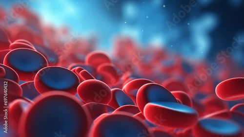 Cellular Ballet: Red and White Blood Cells in 3D Formation, generative ai photo