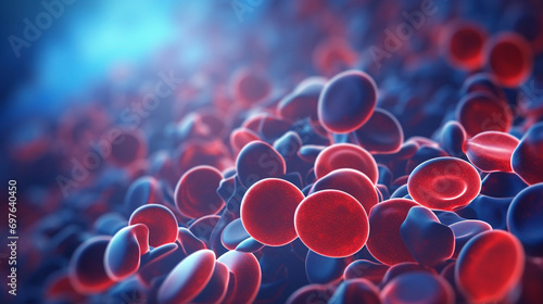 Microscopic Elegance: Red and White Blood Cells in 3D Unity, generative ai photo