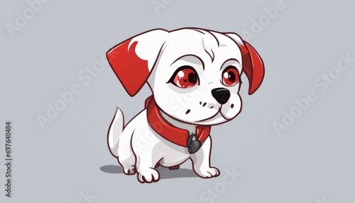 A small white dog with red eyes and a red collar © vivekFx