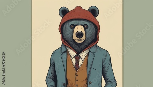 A cartoon bear wearing a suit and tie © vivekFx
