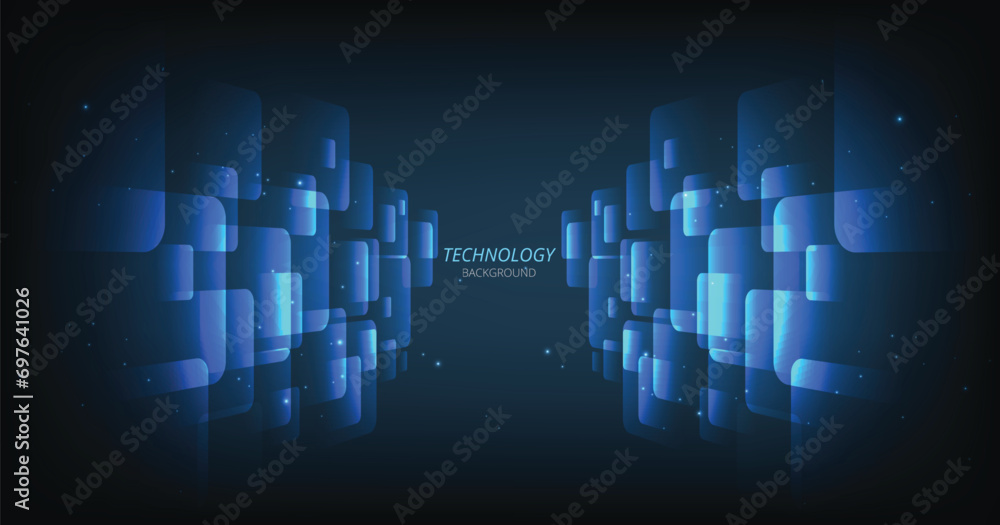 Square geometric technology background design.Vector abstract technology illustration Square geometric on a dark blue background.High-tech Square connection system concept. - obrazy, fototapety, plakaty 