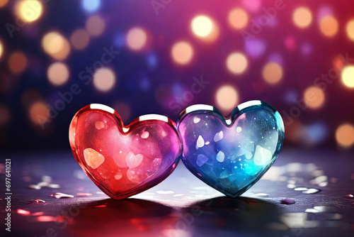 Vibrant bokeh hearts Ideal for Valentine's cards and romantic designs. Love filled stock photo.