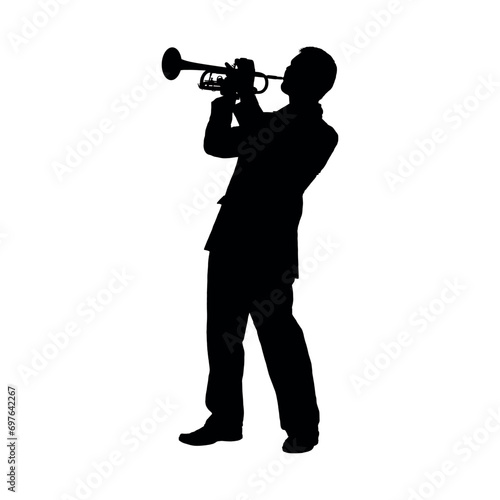 Man playing trumpet vector black silhouette.