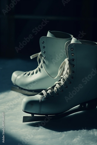 ice skates lying on the floor, animated style created with Generative Ai