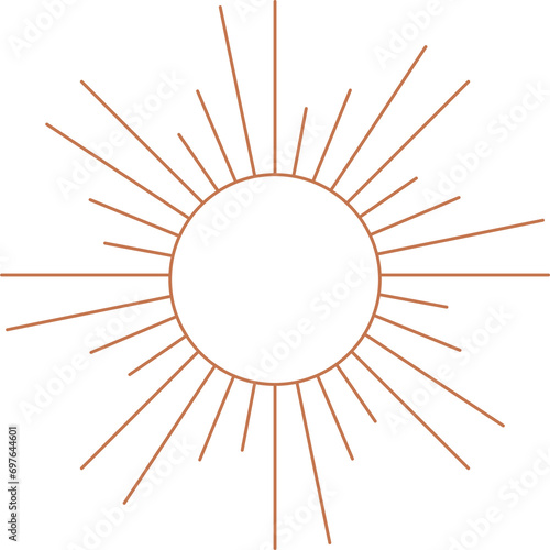 Boho sun logo. Outline bohemian moon with rays. Minimal magic abstract outline illustration. Yoga and astrology symbol. photo