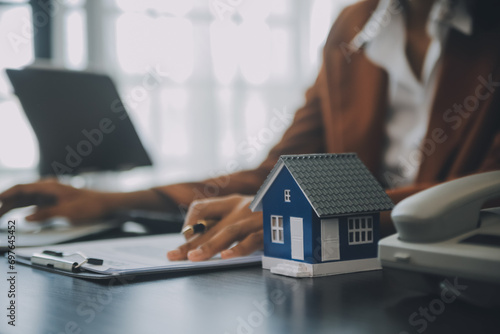 buy or sell real estate mortgage, Sale representative offer house purchase contract to buy a house or apartment and mortgage Money and Financial Concepts