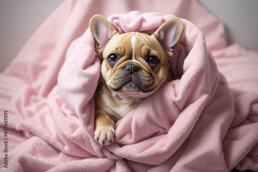 cute puppies wrapped in a warm blanket