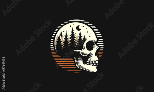 head skull on forest vector mascot design