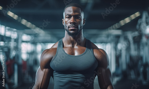 Fitness concept illustration featuring a muscular African American male bodybuilder
