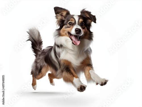 Material of a happy dog running and leaping, white background © JQM
