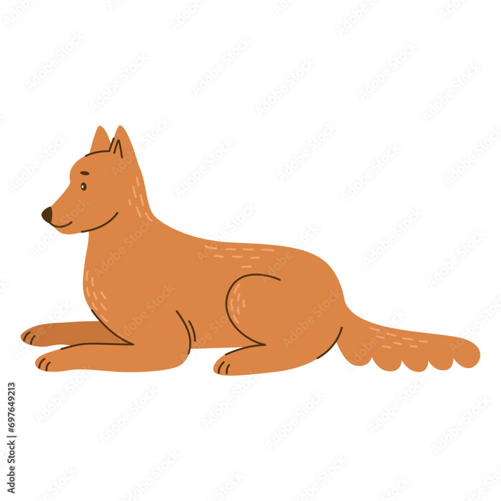 Lying brown dog. Pet, friend. Simple vector illustration in flat cartoon style isolated on white background Lying brown dog. Pet, friend. Simple vector illustration in flat cartoon style isolated on white background