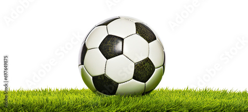 Soccer ball on green grass  cut out