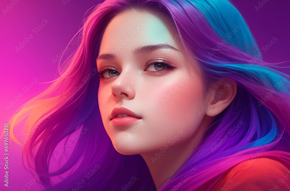 A portrait of a virgin's face created using gradients colors