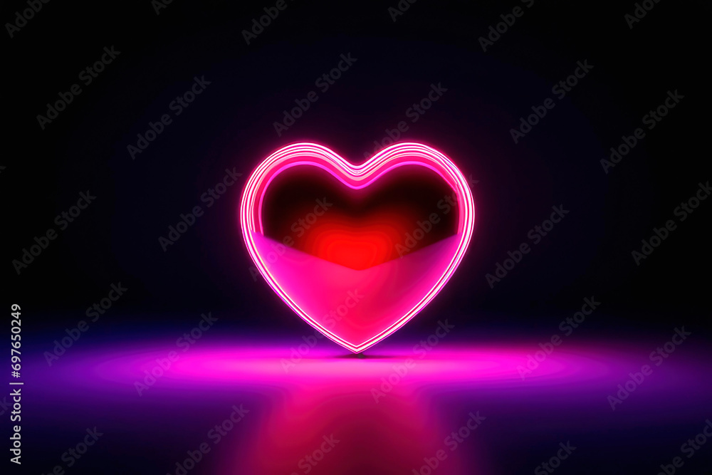 Heart shape neon light on dark background.