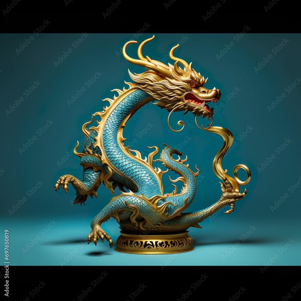 chinese dragon statue against blue background chinese dragon statue against blue background
