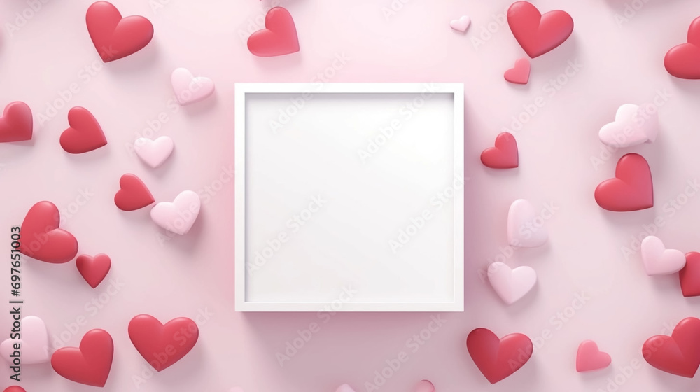 blank photo template square frame valentine day love style mockup design illustration. Beautiful background or for valentine’s day. Beautiful background design for a valentine’s card, greeting card.