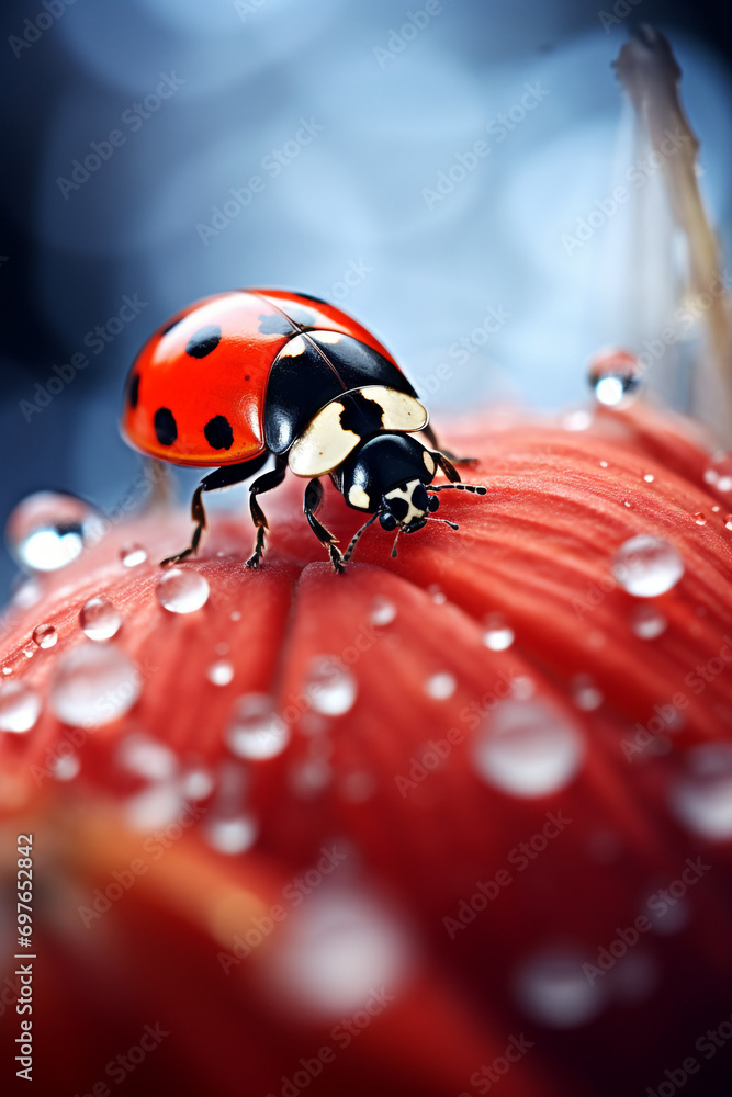 Fototapeta premium ladybug with bokeh, photographed autumn scene created with Generative Ai