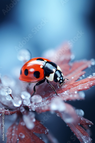 ladybug with bokeh, photographed autumn scene created with Generative Ai