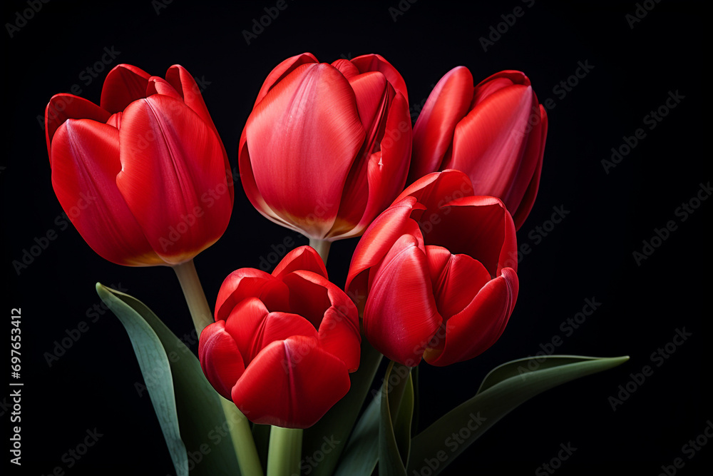 photography of some red tulip flowers on a black background, in the style of playful compositions created with Generative Ai photography of some red tulip flowers on a black background, in the style of playful compositions created with Generative Ai