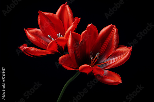 photography of some red tulip flowers on a black background, in the style of playful compositions created with Generative Ai