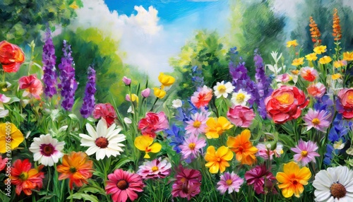 oil painted garden colorful flowers generative ai