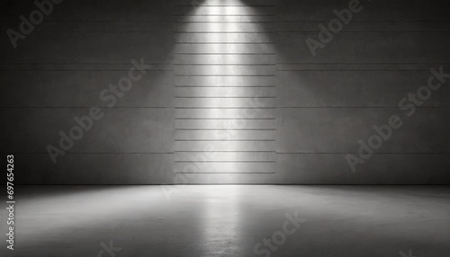abstract empty modern concrete room with horizontal light stripe in the floor at the back wall and rough floor industrial interior background template