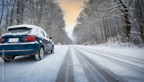 the car skidded on the snowy road the danger of driving in winter generative ai © Ashley