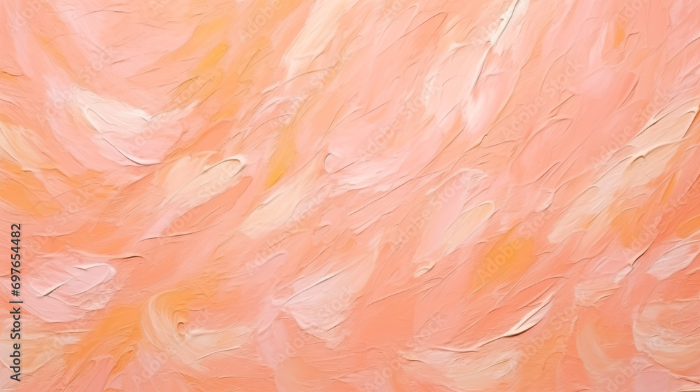 Closeup of abstract rough bright peach fuzz painting texture, with oil brushstroke, pallet knife paint on canvas, seamless pattern