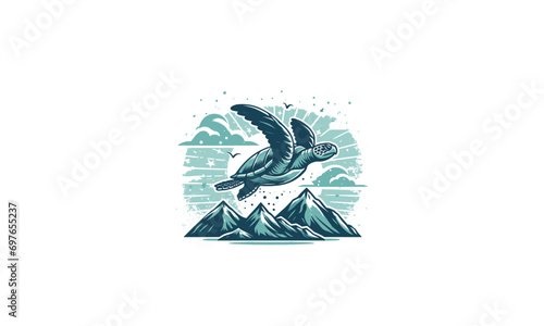 turtle flying on mountain vector flat design