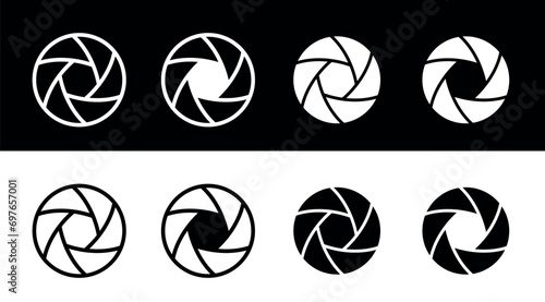 Set of lens aperture (diaphragm) icons. Camera or shooting symbol. An attribute of a camera, photo shoot, or photographer.