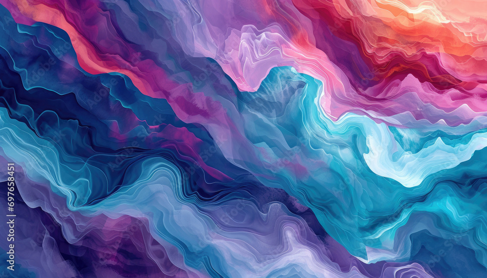 Vibrant Abstract Watercolor Seamless Patterns with 3D Depth. Wallpaper in trendy colors of the year 2024