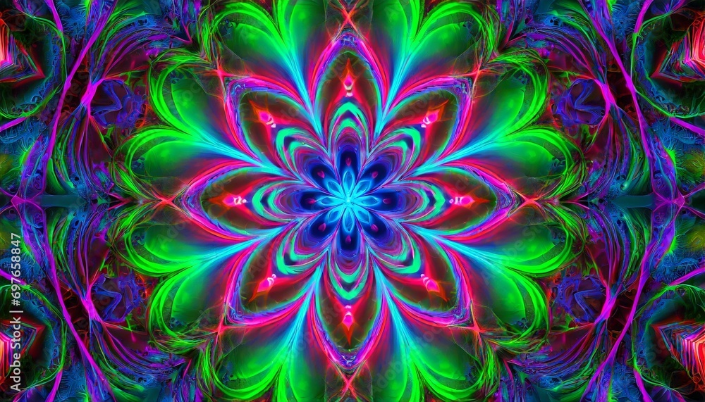 psychedelic neon flower a digital abstract fractal image with a neon flower design in green blue red and pink