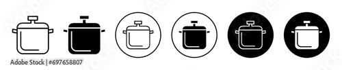 pressure cooker icon. food preparing kitchen culinary utensil made of metal stainless steel. household kitchenware pressure cooker cutlery sauce pan appliance symbol. steam cook crockpot cooker vector
