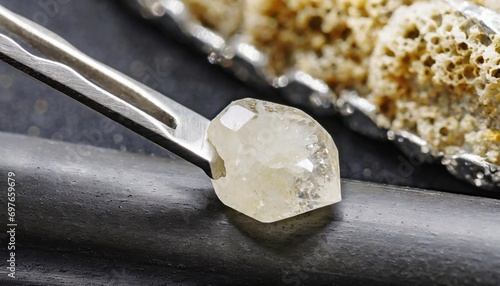 macro shot of some white runtz live resin diamonds sitting on a curled titanium dab tool