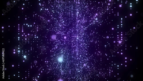 Abstract sci-fi pink tunnel. Digital database cyberspace. Decoding algorithms hacked software in funnel. Wormhole with cyber security from particles. 3D portal. 3d rendering.