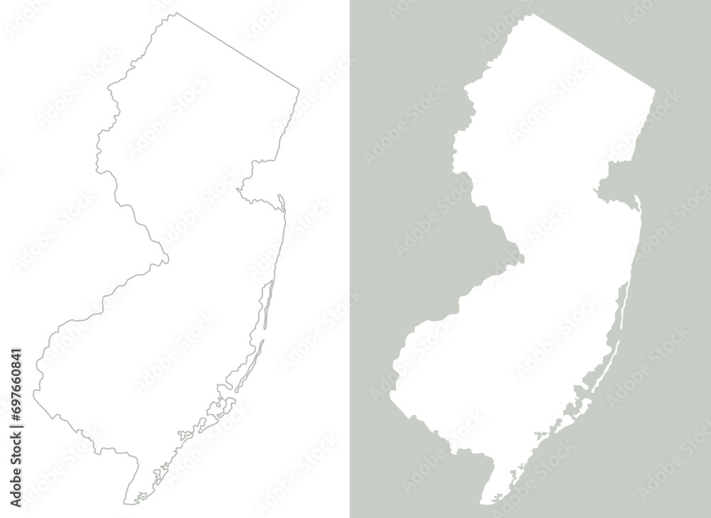 State of New Jersey, outline and filled with background options; includes peninsula and island detail - obrazy, fototapety, plakaty 