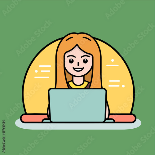 Woman in Front of Laptop Vector