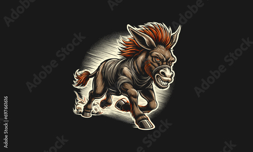 donkey angry running vector illustration mascot design
