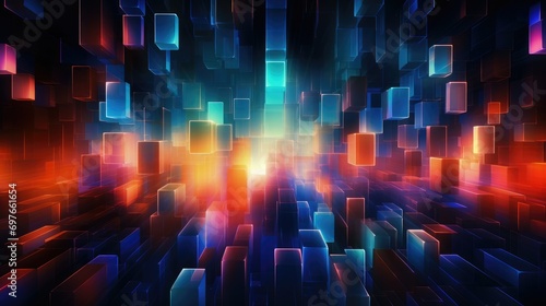Fototapeta Naklejka Na Ścianę i Meble -  futuristic glow cube abstraction, futuristic abstraction with 3d glow cubes in space colorful lights neon cubes on black