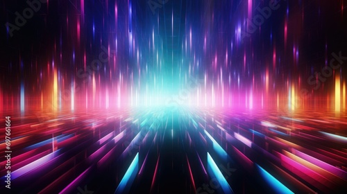 intriguing luminous pixel display, intriguing display with 3d luminous pixels in space colorful lights neon cubes on black