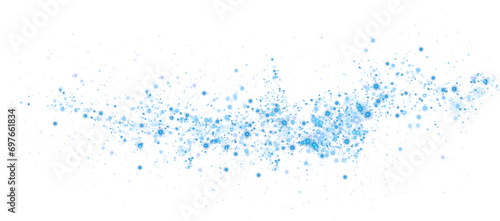 Christmas background. Powder dust light PNG. Magic shining blue dust. Fine, shiny dust bokeh particles fall off lightly. Fantastic shimmer effect. PNG. © Orange Sky