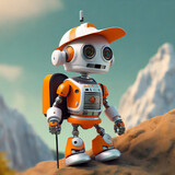 cute little orange futuristic vintage robot – is rockclimbing