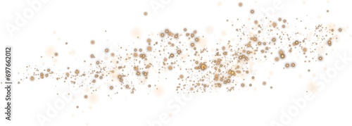 Christmas background. Powder dust light PNG. Magic shining golden dust. Fine, shiny dust bokeh particles fall off lightly. Fantastic shimmer effect. PNG.