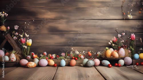 Emmpty wooden table background - easter spring theme