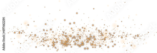 Christmas background. Powder dust light PNG. Magic shining golden dust. Fine, shiny dust bokeh particles fall off lightly. Fantastic shimmer effect. PNG. © Orange Sky