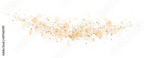 Christmas background. Powder dust light PNG. Magic shining golden dust. Fine  shiny dust bokeh particles fall off lightly. Fantastic shimmer effect. PNG.