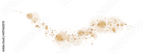 Christmas background. Powder dust light PNG. Magic shining golden dust. Fine, shiny dust bokeh particles fall off lightly. Fantastic shimmer effect. PNG.