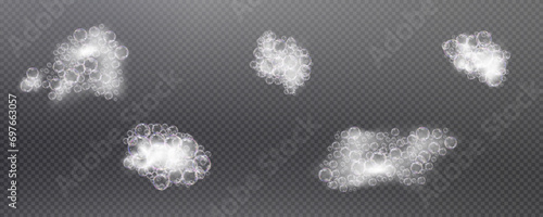 This vector template shows a bath foam with shampoo bubbles isolated on a transparent background. It can be used for advertising purposes. Mousse bath foam.