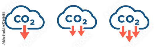 Colorful trendy CO2 reduction flat vector icons