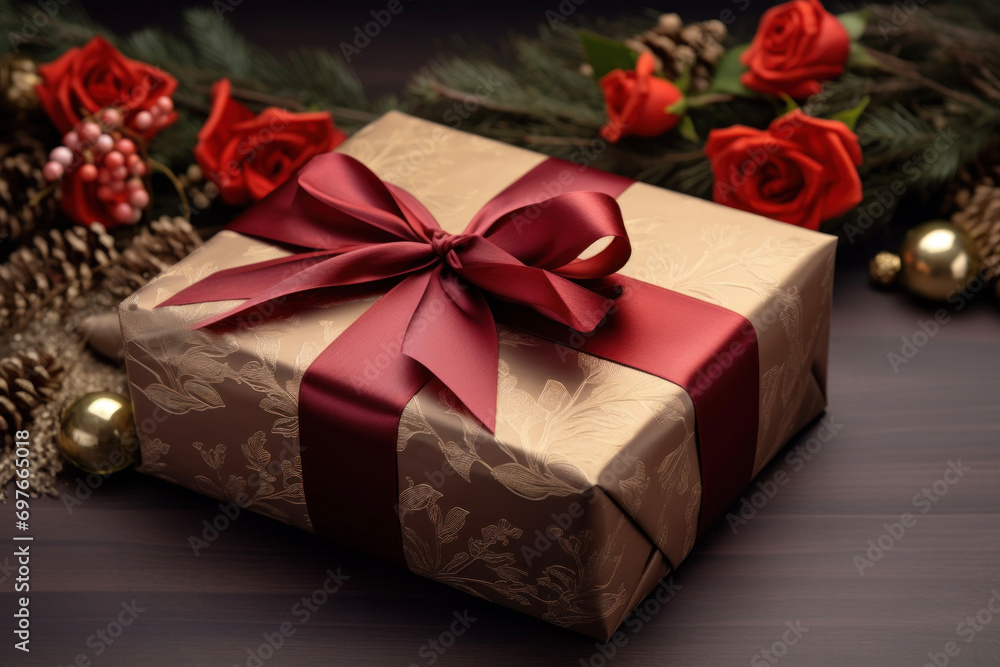 Festive decoration. Gifts with beautiful ribbons Festive decoration. Gifts with beautiful ribbons